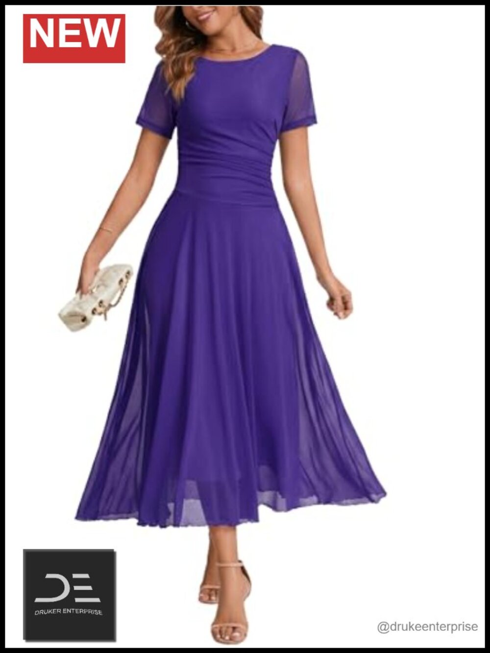 Mesh Maxi Dress Ruched A Line Semi Formal Short Sleeve